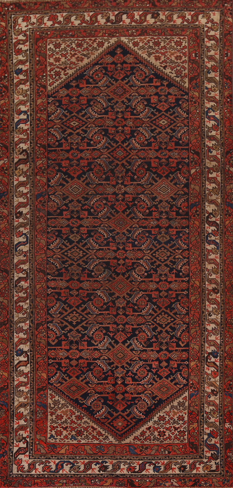 Semi-Antique Navy Blue/ Ivory Wool Malayer Living Room Rug 5x11 Traditional Rug gallery