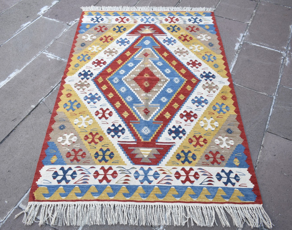 Turkish Rug 43'' x 64'' Super Fine Flat Weaving Oushak Rug Home Decor Wool Rug
