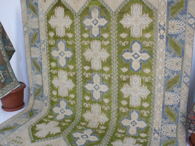 5x9 Oversize Handmade Area Rug Beige Green Floral Wool Rug 5.3x8.6 ft gallery