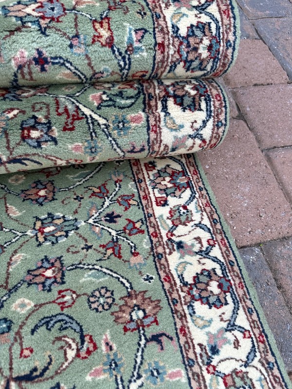 Top Quality Vintage Mint Green Oriental Handmade Runner, Floral Design, 3'x13' gallery