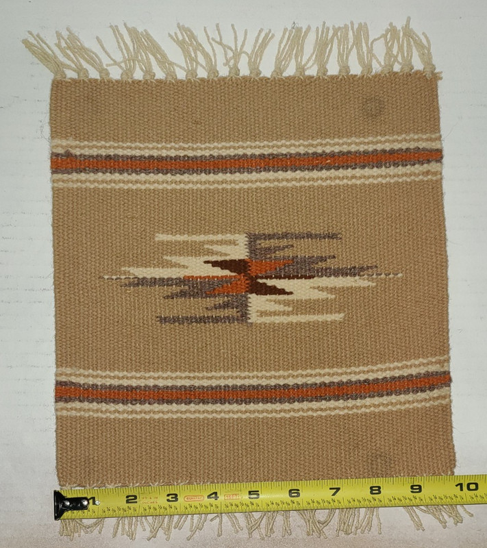 Vintage Native American Sampler Table Rug Chimayo 10x12 inch gallery