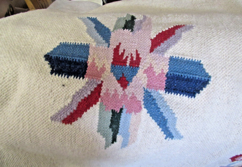Vintage Handwoven Wool Rug Carpet Turkish Kilim? Floral Design 36 x 89 In gallery