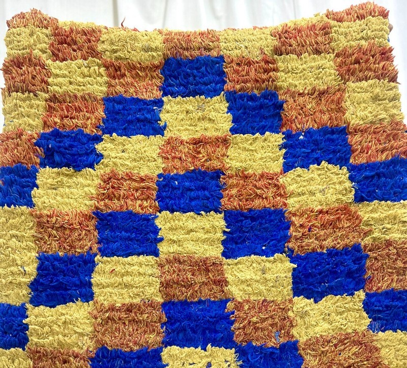 VINTAGE CHECKERED MOROCCAN RUG, Bohrmian Handmade 4'9"x8'3" Boucharouit Runner gallery