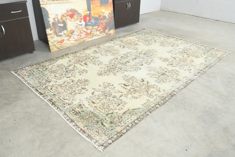 5x8 Turkish Area Rug Hand-Knotted Vintage Neutral Wool Rug Oushak Carpet,173