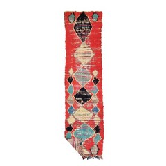 Moroccan Handmade Vintage Rug 2’4×9’6 Berber Geometric Red & Black Cotton Carpet