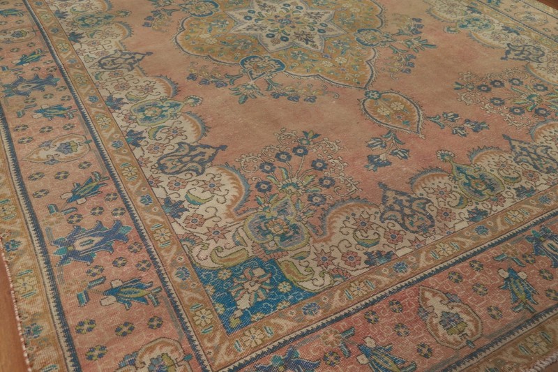 Vintage Muted Rust Handmade Wool Tebriz Traditional Living Room Area Rug 10x13 gallery