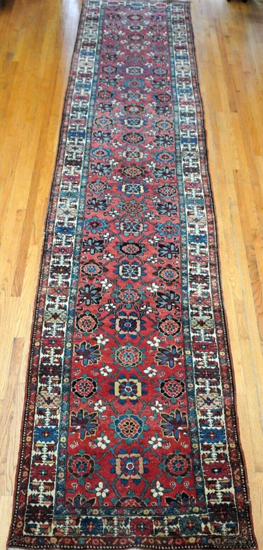Antique Herizz Runner Hand Knotted Wool Veg. Dye Long Hallway Rug 3'5" x 18' gallery