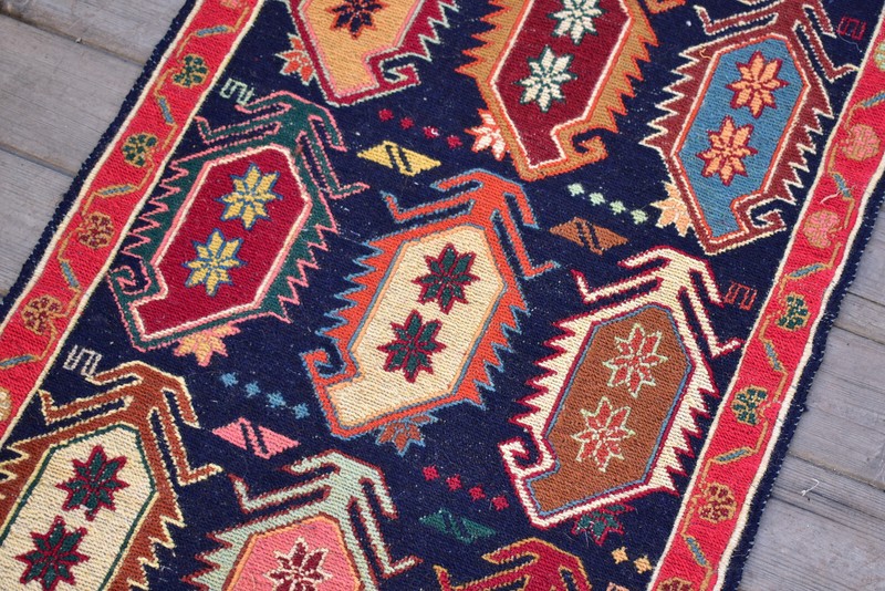 Turkish Rug 19''x76'' Oriental Runner Sumak Corridor Kilim Hallway Blue Rug 1x6 gallery