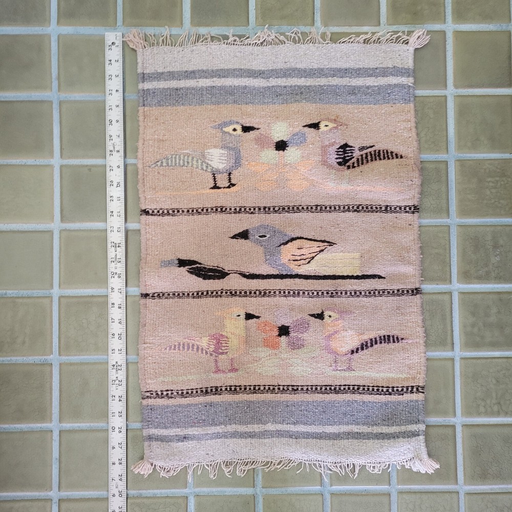 VINTAGE NORTH AMERICAN WOVEN INDIAN RUG WITH BIRD MOTIF APPROX. 28" X 18"