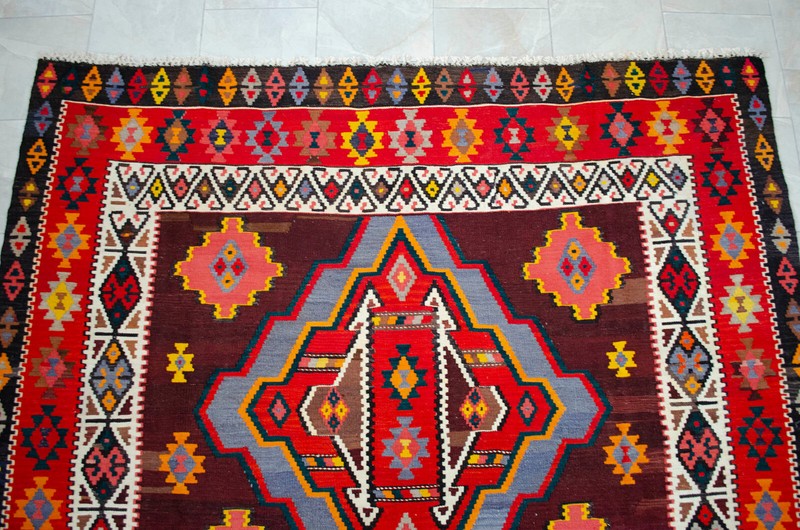 1970s Colorful Vintage Turkish Kilim Rug - 8x14 ft Handmade Beauty gallery