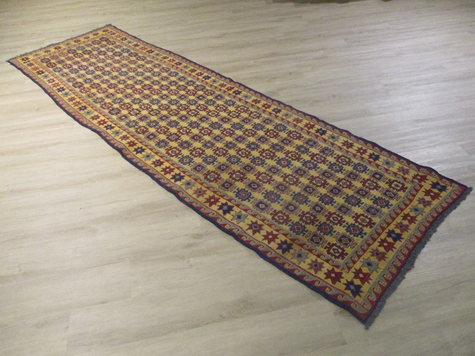 ESTATE 10' FEET RUNNER Allover Pattern Handmade Kilim Flat Wool Rug 582978 gallery