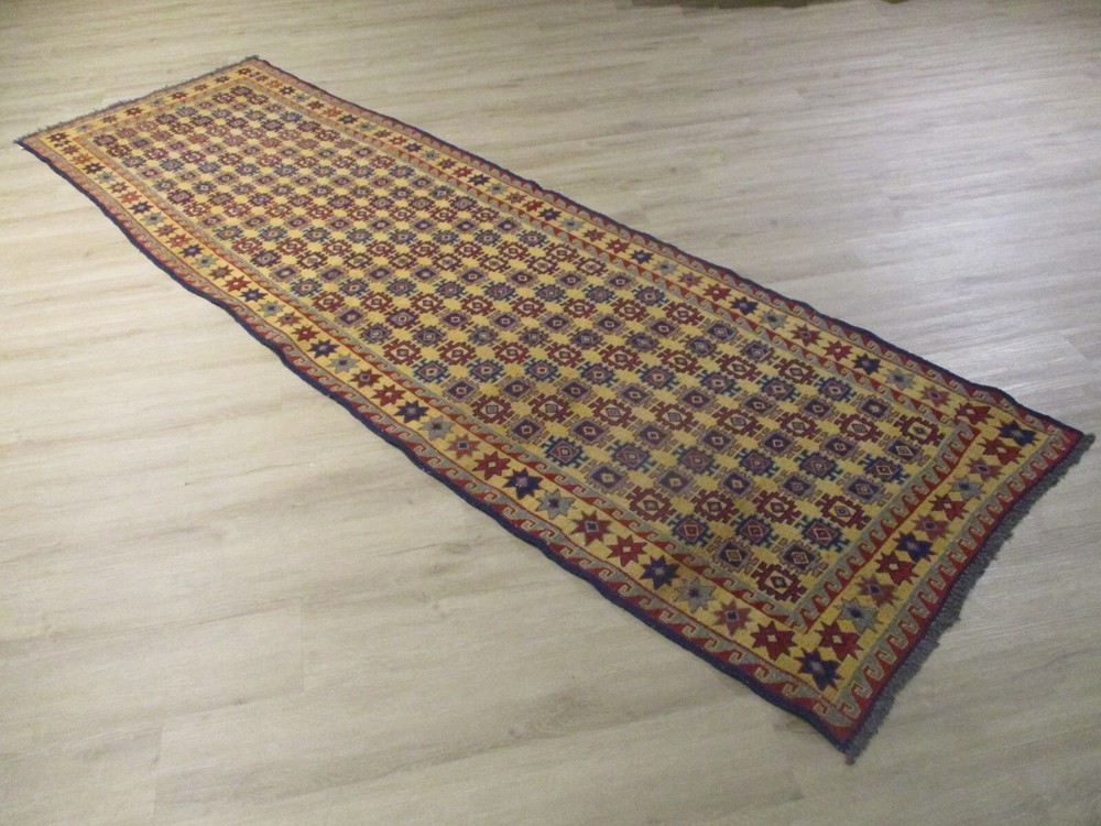 ESTATE 10' FEET RUNNER Allover Pattern Handmade Kilim Flat Wool Rug 582978