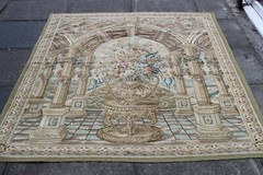 Vintage Hand Made French Design Original Green Wool Aubusson Tapestry 220X150cm
