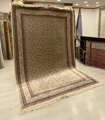 Beige Turkish Silk Rug 7×10 ft Luxury Oriental Area Rug Floral Carpet Decor