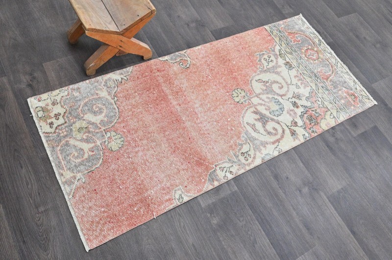 Vintage Turkish Runner Rug 2x5ft Wool Anatolian Handmade Hallway Oushak RED gallery