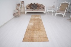 2×10 Rug, Knotted Turkish Wool Runner Rug, Neutral Vintage Oushak Rug Runner,695