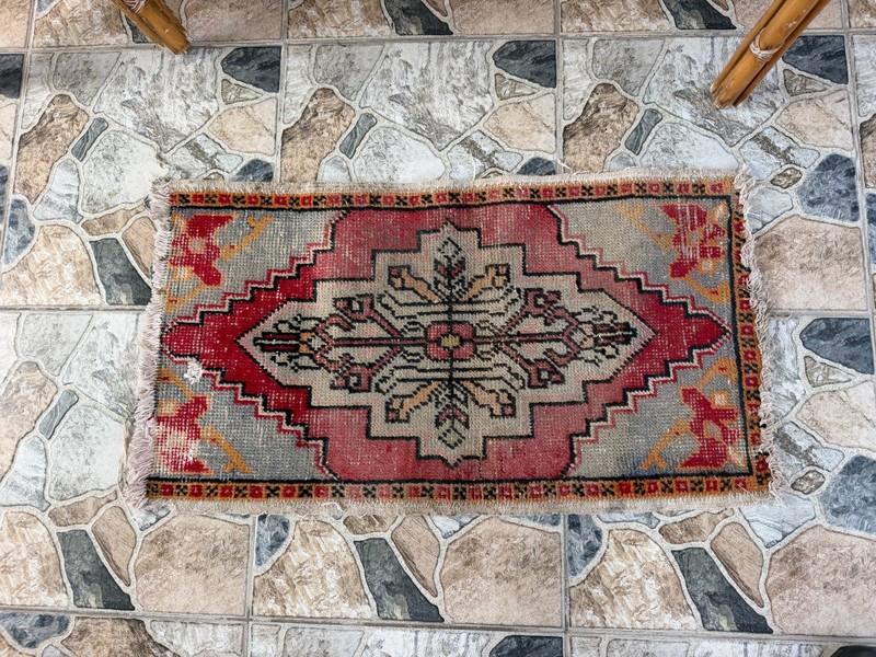 Vintage Anatolian Small Accent Rug Handknotted Red Tribal Wool Rug Mat 1.6x2.9 gallery