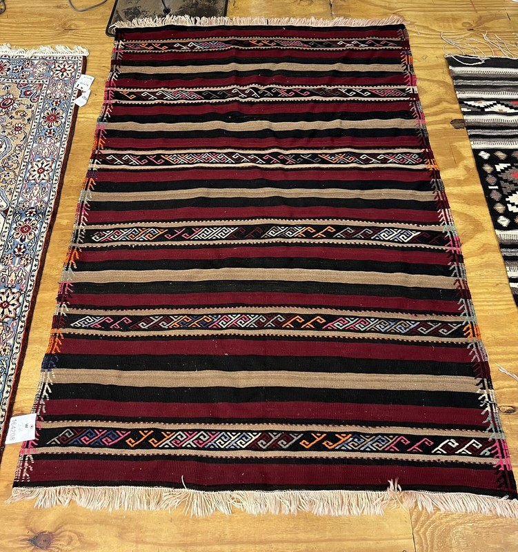 Vintage Turkish Kilim Kelim Rug 5'2''x7'4'' Red, Brown, Black, Orange, Pink, gallery