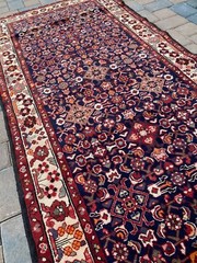 Handmade VIntageTurkish Blue Runner,Colorful Allover Design,Minor Distress, 4×10