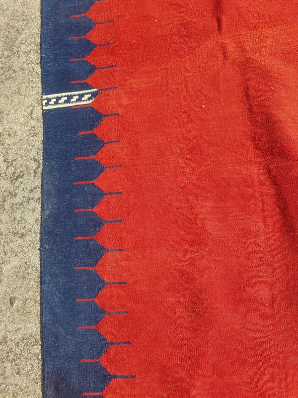 Vintage Traditional Handmade Turkish Red & Blue Wool Kilim 4.9x3.4 ft gallery