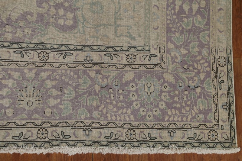 Vintage Muted Beige Wool Tebriz Handmade Dining Room Area Rug 10x13 Carpet gallery
