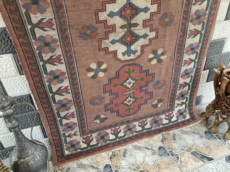 Turkish Kurdish Vintage Rug | 4.3 x 6.5 ft | Handwoven Anatolian Tribal Geometri gallery