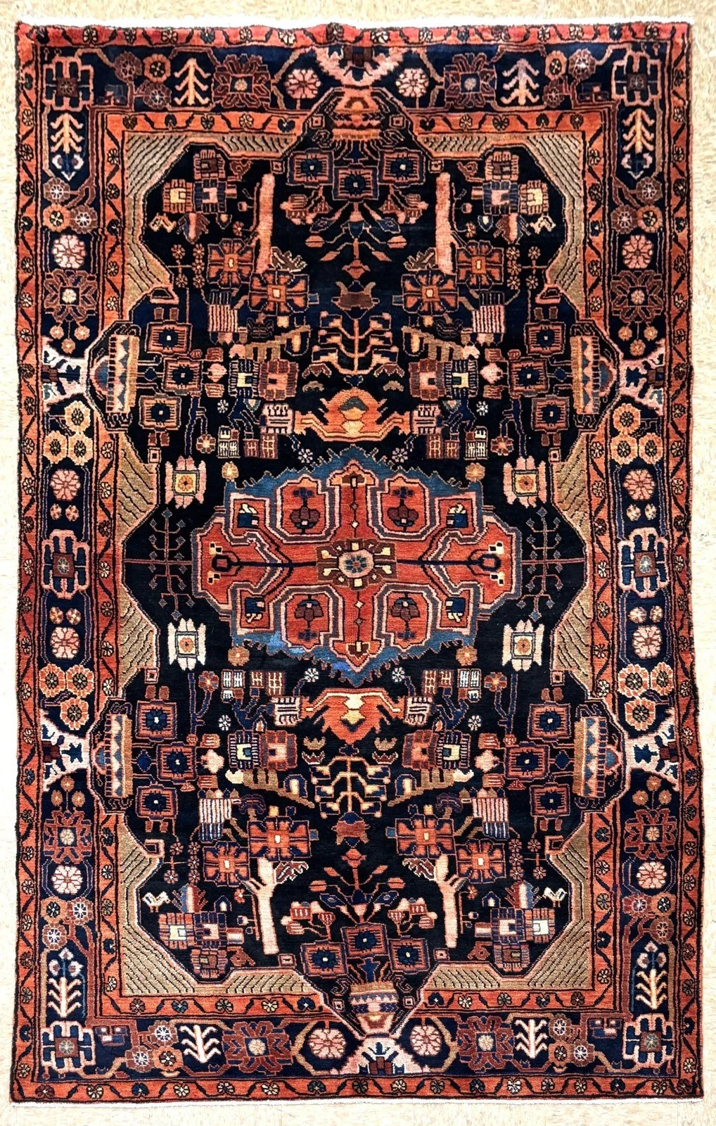 Vintage Handknotted Navy Blue Tribal Nahavand Wool Oriental Area Runner Rug 5x10 gallery