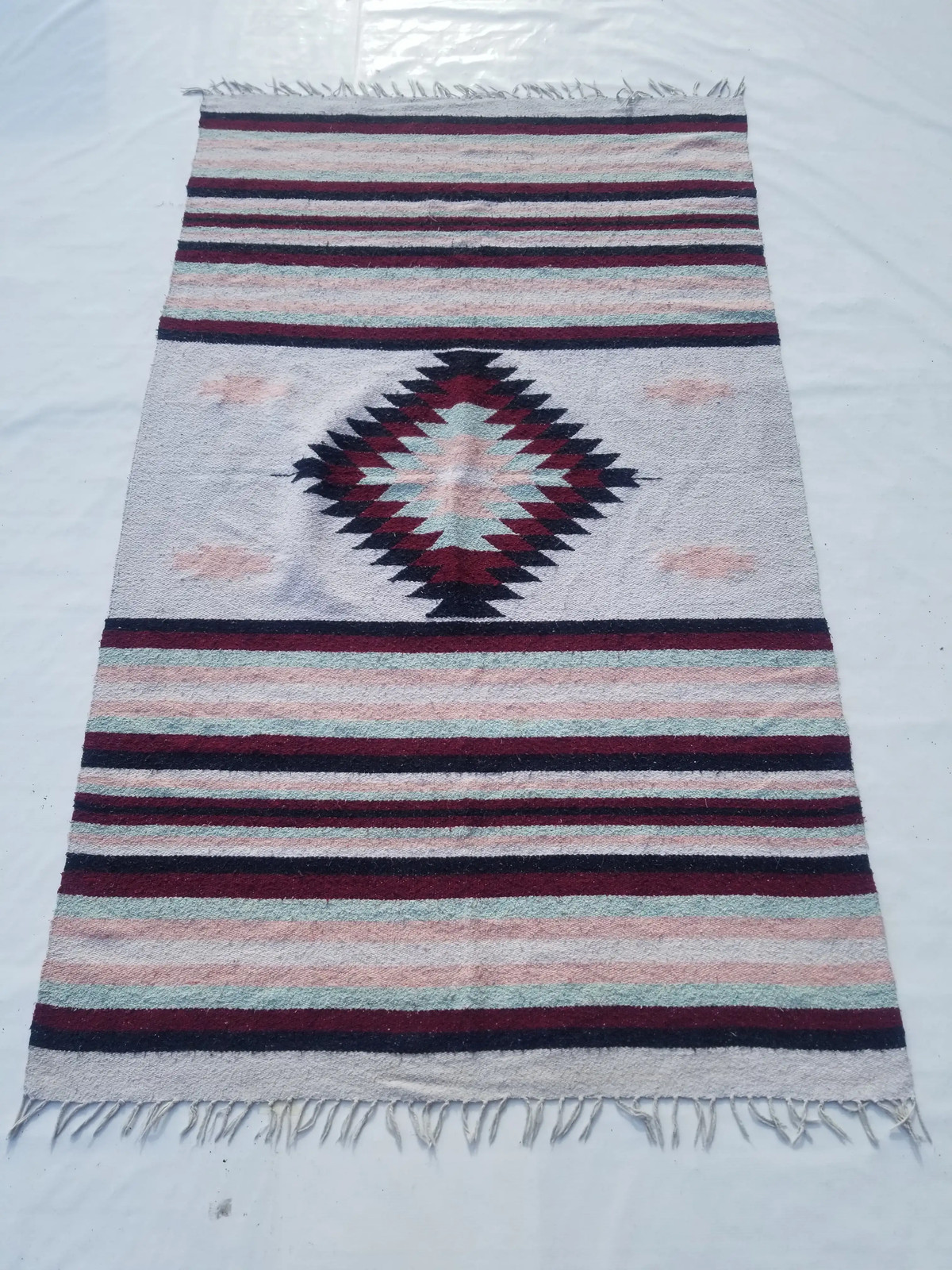 Vintage Traditional Handmade Mexican Serape Wool Multi Kilim 6.3x3.7ft gallery