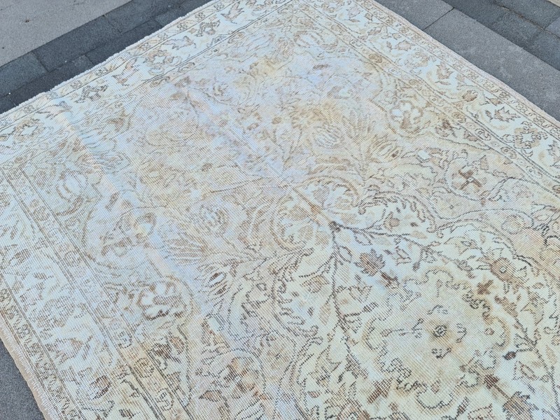 Vintage Turkish Rug 5.4x9.3 Aubusson Style Distressed Carpet Beige Blush Floral gallery