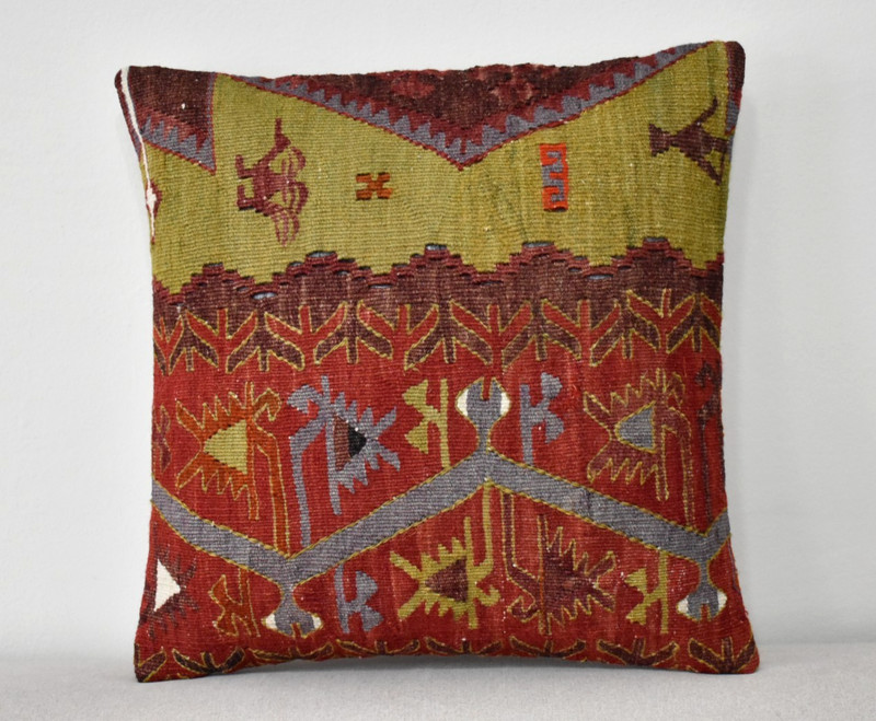 Turkish Kilim Pillow Cover Sofa Rug 16''x16'' Decorative Handmade Cushion Cover gallery