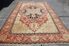12′ X 7′ Handmade Wool Rug Hand Knotted Natural Wool Beige & Salmon color Heriz