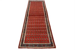 Vintage Tribal Runner 3’9” x 10′ Red Wool Hand-Knotted Oriental Rug
