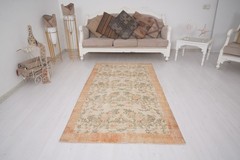Turkish Vintage Rug 4×7 Oushak Muted Organic Small Handmade Wool Carpet ,533