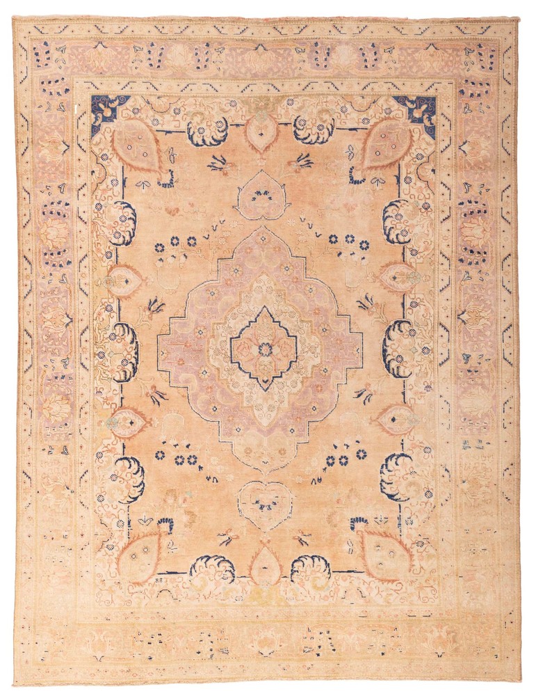 Vintage Hand-Knotted Area Rug 9'6" x 12'4" Traditional Oriental Wool Carpet