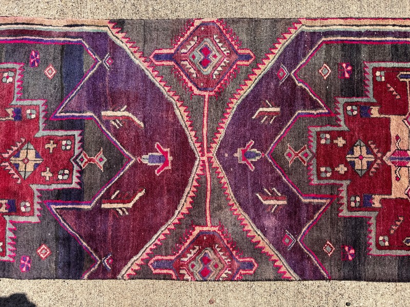 3x11 VINTAGE RUNNER COLORFUL RUG ANTIQUE handmade handwoven purple pink blue red gallery
