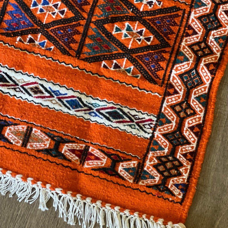 Algerian Traditional Berber Rug - Orange w White red & black colors gallery