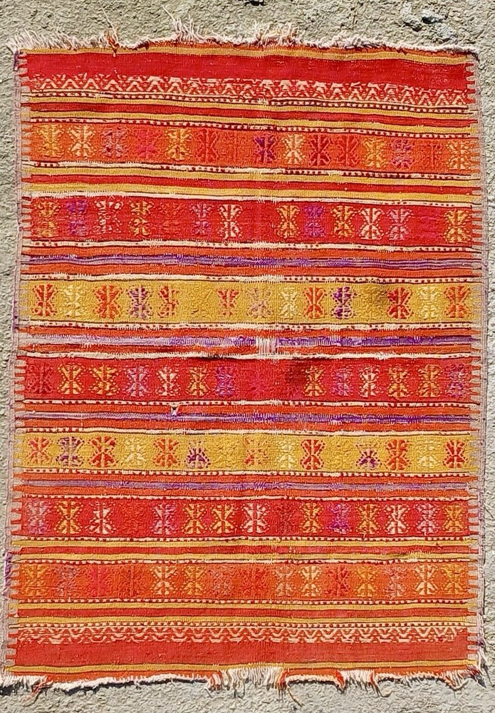 Beautiful Vintage Distressed Kilim Rug From Denizli Western Anatolia