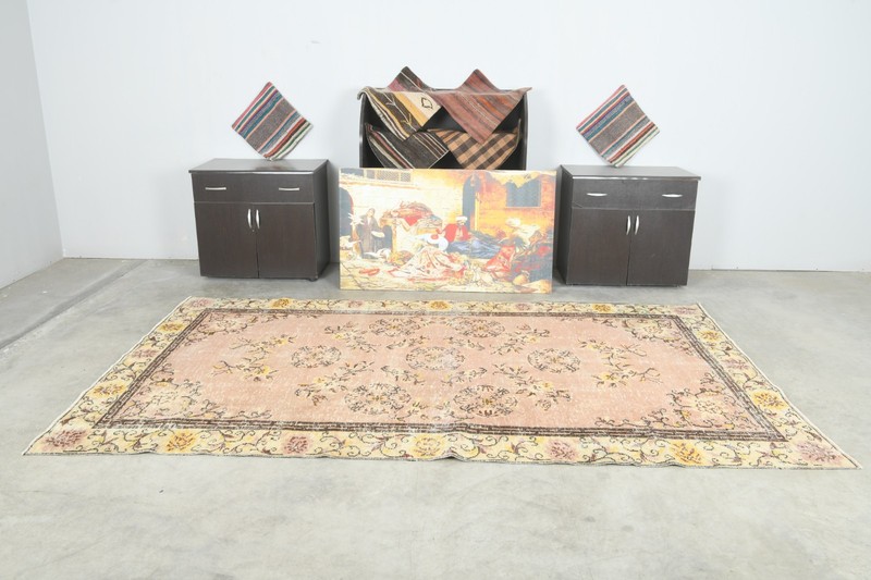 6x10 Turkish Antique Large Wool Rug Hand-Knotted Neutral Vintage Oushak Rug,164 gallery