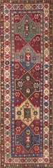 3’x11′ Antique Late 19th Century Tribal Geometric Caucasian Red Hallway Runner