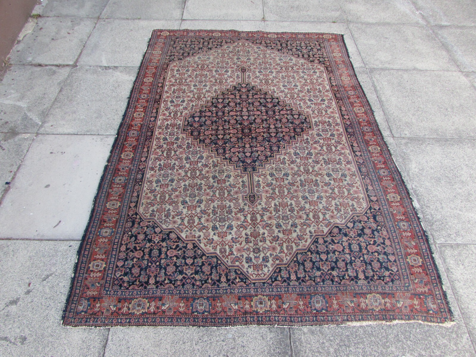 Fine Antique Worn Traditional Hand Made Oriental Blue Red Wool Rug 200x134cm gallery