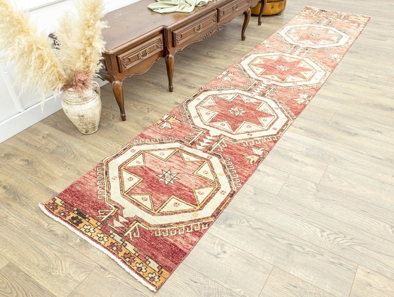 Cranberry Runner, 2.6 x 12.9 ft, Hallway Rug, Rustic Farmhouse Decor, 100% Wool gallery