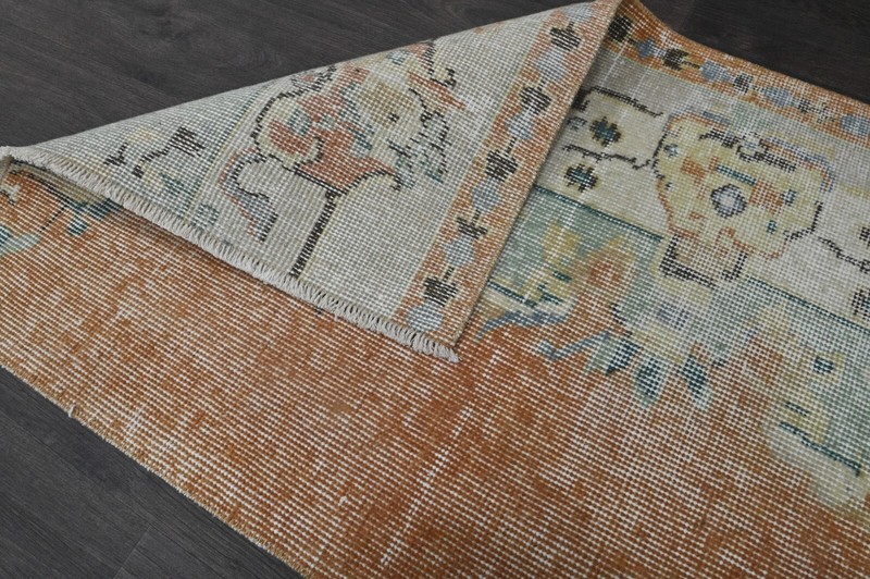 Vintage Turkish Runner Rug 2x7ft Wool Anatolian Handmade Hallway Oushak ORANGE gallery
