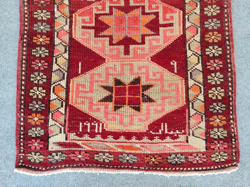 Rare Antique rug 3x10, Turkish runner 3x10 vintage, Heriz rug, Herki rug red gallery