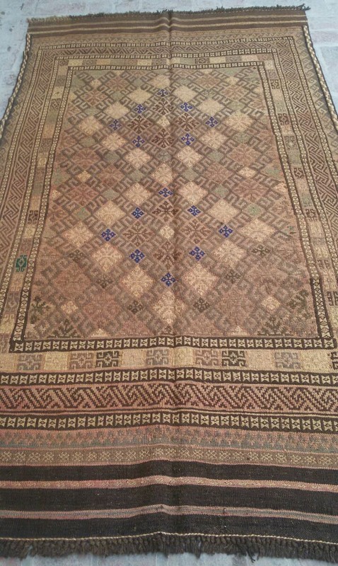 Antique Faded Afghan Geometric Area Rug 4x8 Handwoven Medallion Terracotta Kilim gallery
