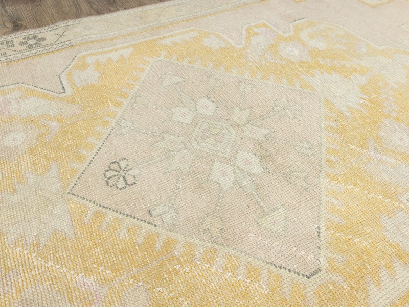 Faded Vintage Turkish Rustic Rug 4.1x8 ft Hand-Knotted Oushak Large Wide Runner gallery