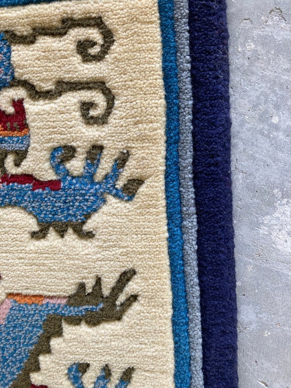 Vintage Tibetan chines Handmade Dragon Multicolor Wool Rug Carpet 48x46 cm gallery