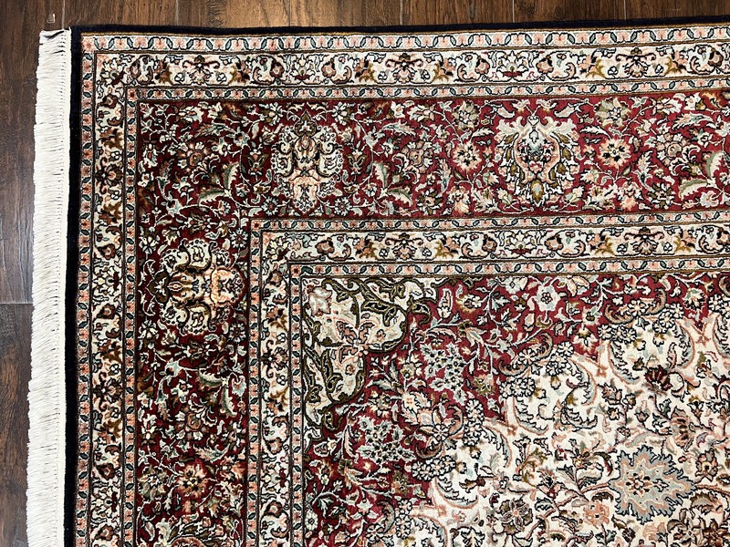 Silk Indian Kashmiri Rug 9x11 ft Large Vintage Indo Handmade Fine Oriental Rug gallery
