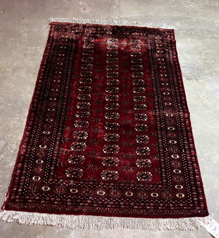 Antique Hand Knotted Oriental Bokahara Rug 4.0x5.1 ft gallery