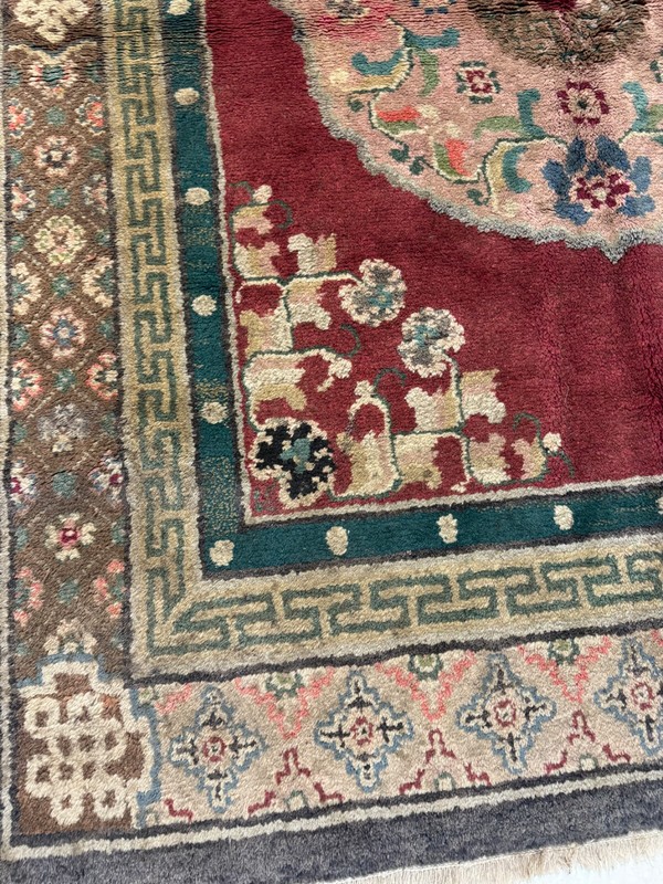 Antique Oriental Hand-Knotted Wool Area Rug Mongolian Rare Red/Ivory 4'10" x 6'3 gallery