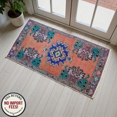 Vintage Turkish Oushak Rug Small Area Rug Wool Mat Doormat Entry Decor 1’8″x3′